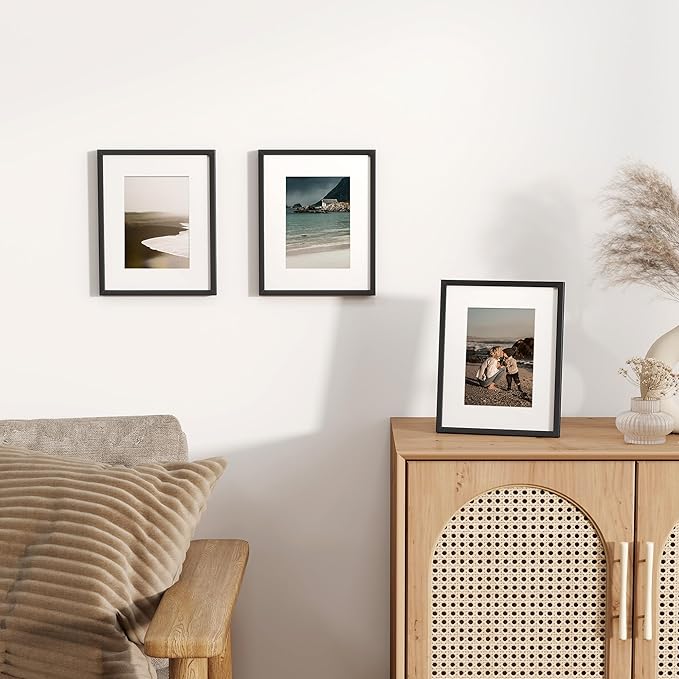 Heimlove 8x10 Aluminum Picture Frame, Metal photo Frame with Tempered Glass 5x7 with Mat or 8 x 10 Without Mat Wall Mounting Horizontally or Vertically,Poster Frame - 1 Pack - Black