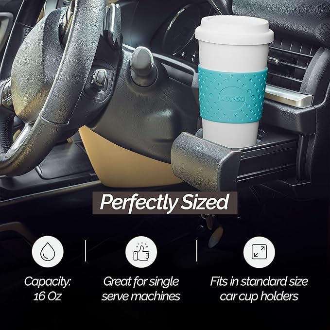 Copco Acadia Travel Mug (4-Pack), 16oz Insulated Coffee Mug with Double-Walled Plastic, Leak-Proof Lid - Microwave & Dishwasher Safe, Non-Slip Sleeve, Hot & Cold Drinks - Bright Colors
