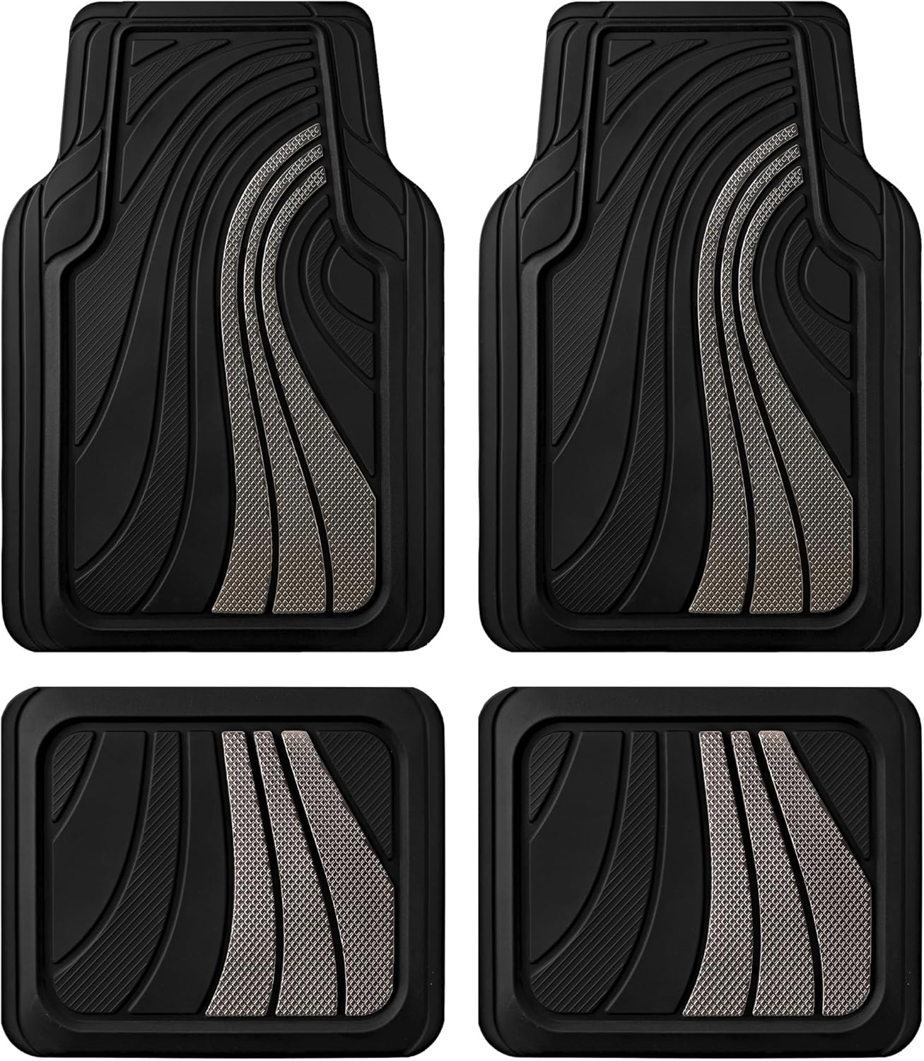 Road Comforts Car Floor Mats Full Set – Front & Rear Car Floor Mats with Aluminum Design, Anti-Slip Backing, All-Weather Protection, Trim-to-Fit Car Mats for Most Sedans, SUVs & Vans - Light Grey