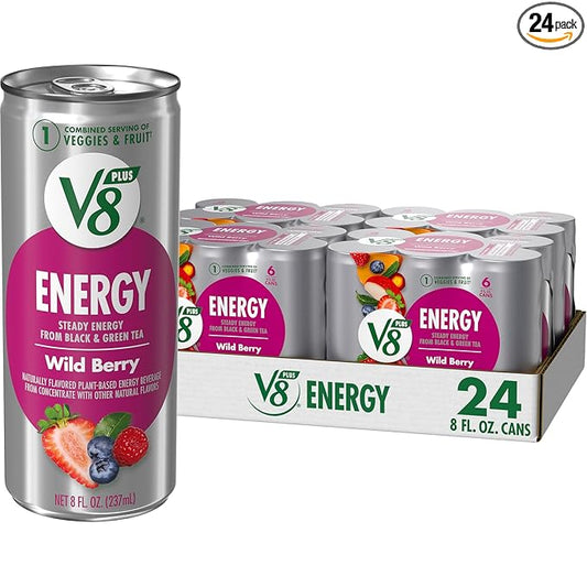 V8 +Energy Wild Berry Juice Energy Drink, 8 fl oz Can (24 Pack)