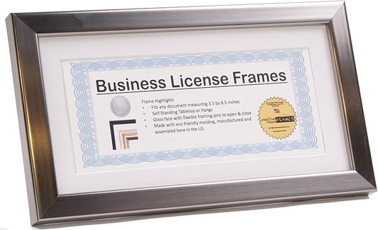 Creative Picture Frames License Frames For Cosmetology Professionals 3.5 By 8.5 Inch State Board License Holder Displays - Self Standing Or Hanger (Stainless Steel, Xl 3.5X8.5 with White Mat)