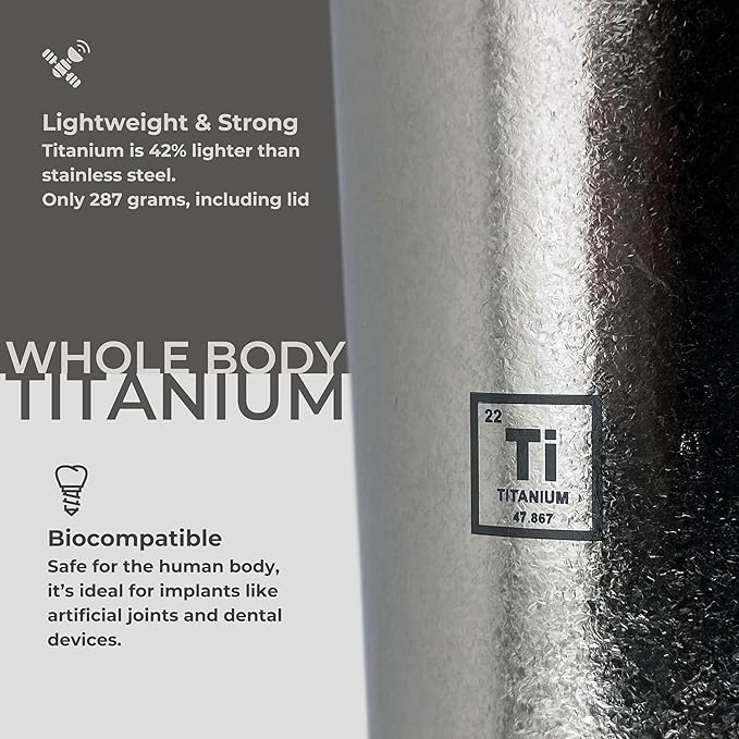KOYASU 16oz Whole-Body Titanium Travel Mug – Double-Wall Insulated Cup, Leak-Proof Lid, Lightweight & Reusable, BPA-Free Tumbler, Wide Mouth, Durable, Hot 6H/Cold 24H, for Commute or Camping (Lunar)