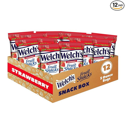 Welch's Fruit Snacks, Strawberry Snack Box, Gluten Free, 5oz Snack Packs (Pack of 12)