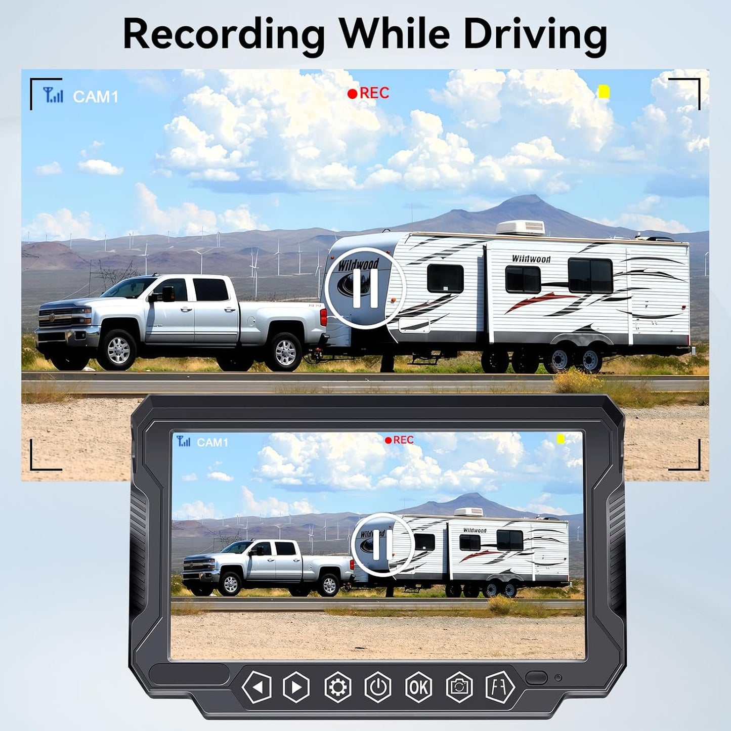 RV Backup Camera Wireless 7-inch for Furrion: Touchkey 4-Channel with Recording 1080P HD RV Rear View Camera Night Vision Waterproof Easy Install for Trailers, Boats, Fifth Wheels