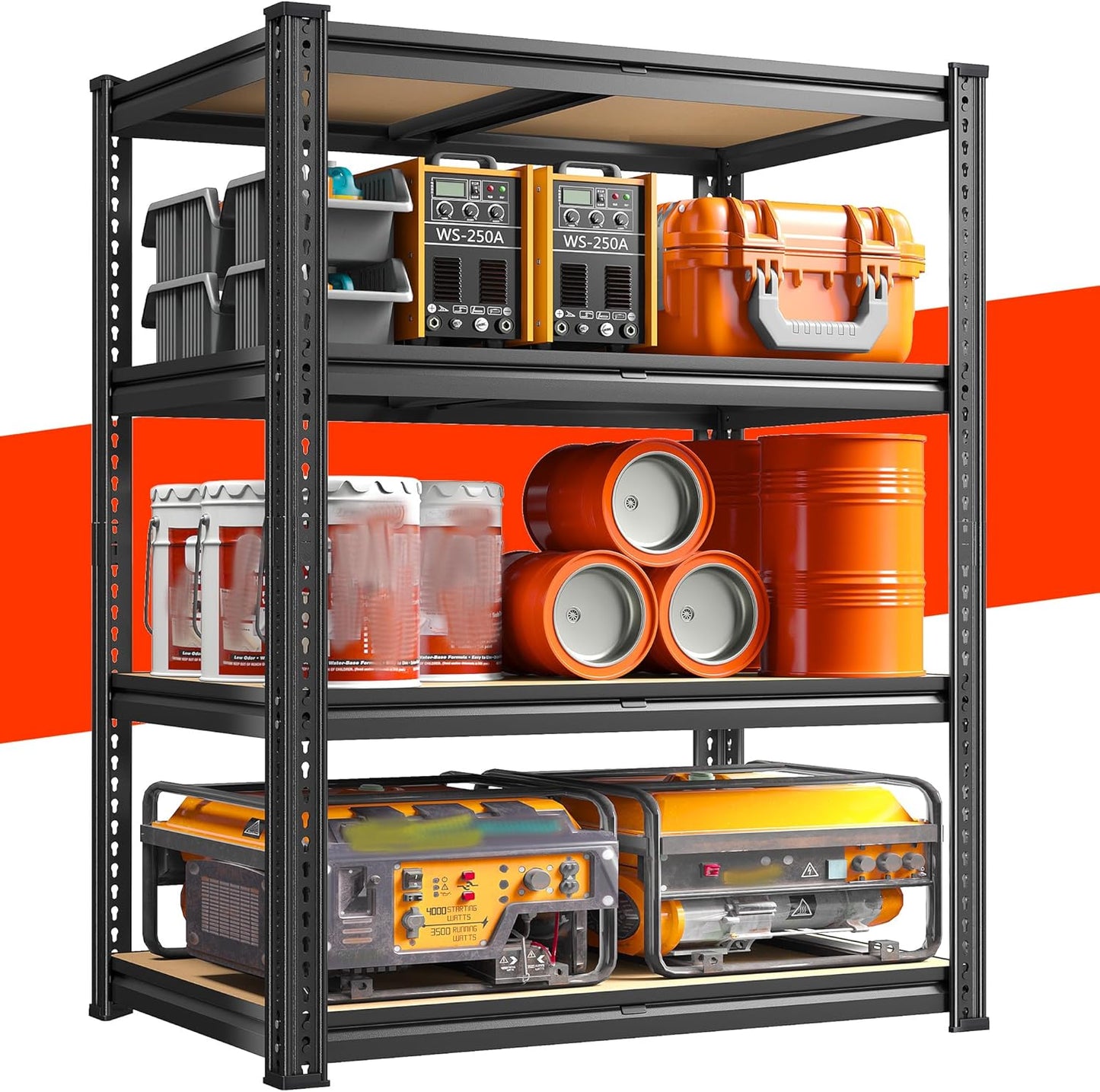 REIBII 60.05" H Storage Shelves 1840LBS Garage Shelving Heavy Duty Shelving 4 Tier Garage Shelves Adjustable Metal Shelf for Kitchen Basement Pantry Warehouse 35.45" W x 17.72" D x 60.05" H