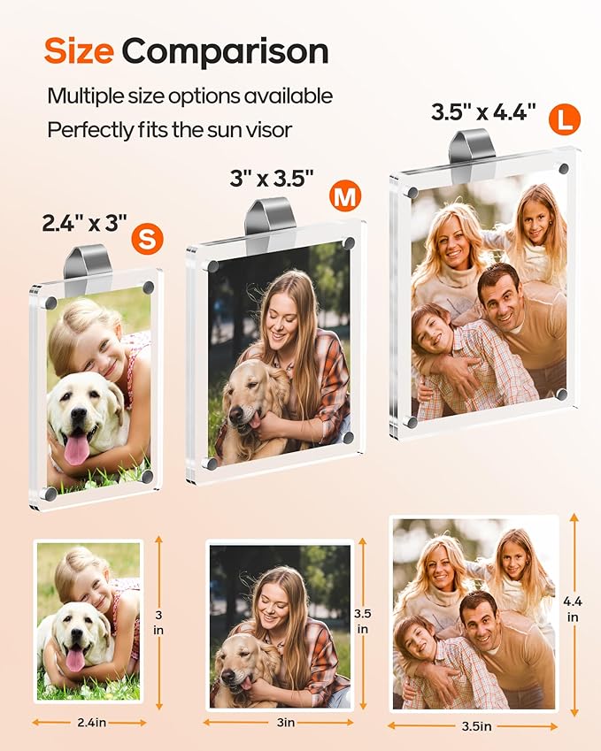 2Pcs 3"x3.5" Magnetic Car Visor Photo Holders - Strong Clip-on Picture Frames for Sun Visor - Personalized Photo Display for Family, Pets & Memories - Car Accessories Gift with Secure Clips