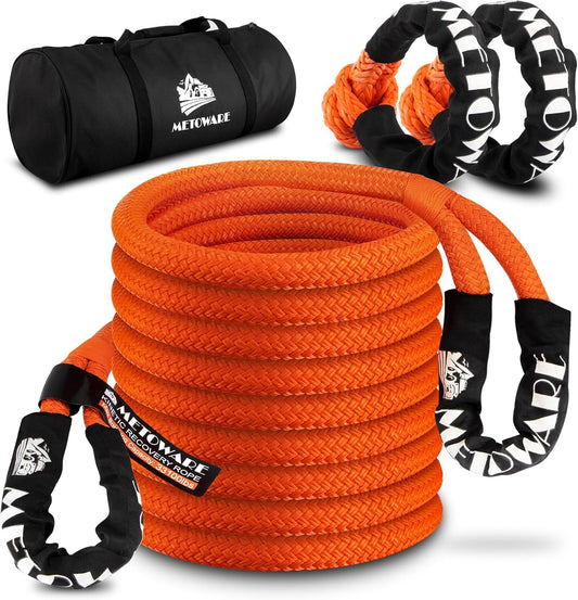 METOWARE Kinetic Recovery Rope (1’’ x 30ft) 35,000 LBS Offroad Tow Kit with 1/2inch x 22 Inch Soft Shackles, Heavy Duty Towing Rope Kit for UTV, ATV, Truck, Car