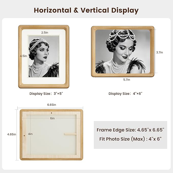 HELPLEX 4x6 Picture Frame Set of 2 - Solid Oak Wood, Adjustable Mat for 3x5 & 4x6 Photos, Shatter-Resistant Glass - Wall & Tabletop Family Gallery, Modern Minimalist Home Decor