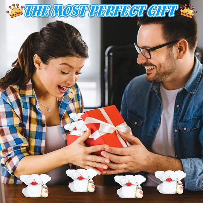 White Rubber Duck Car Decor with Wings, White Sunglasses, OK Bottle & Bib, DIY Dashboard Ornaments for Car, Office, Home,4 Small & 1 Large Stickers