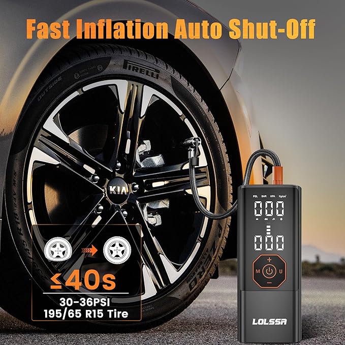 Tire Inflator Portable Air Compressor-Air Pump 150PSI Cordless Electric for Car, Motorcycle, Bike, Ball, with Tire Gauge Pressure, Dual-Use Type (Orange)