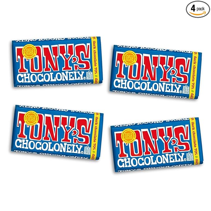 Tony's Chocolonely 70% Dark Chocolate Bar - Dark Belgium Chocolate, No Artificial Flavoring, Fairtrade & B Corp Certified - 6.35 Oz, 4 Bars