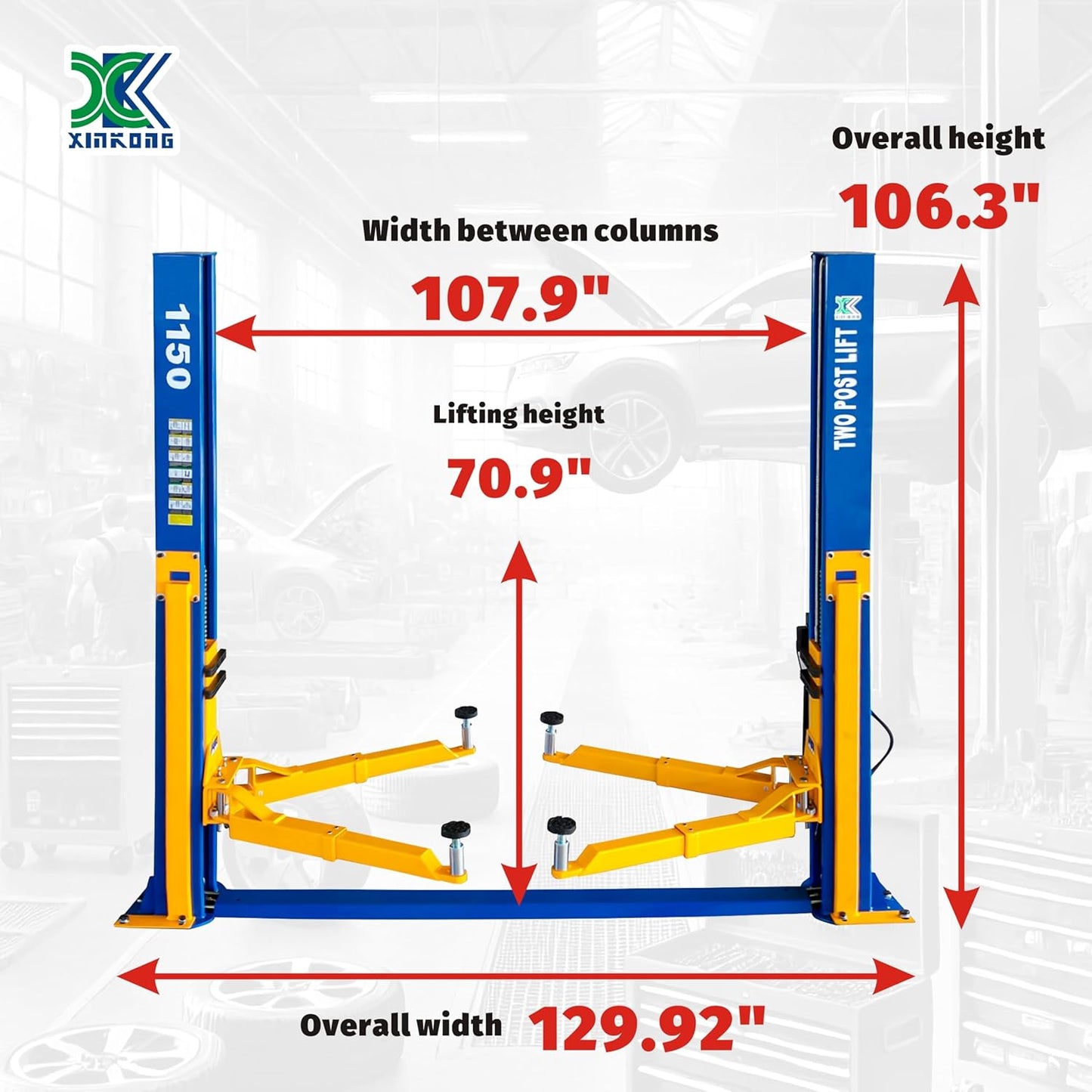 XK-1150 Auto Lift Car Lift Capacity 11500 Lbs Two Post Truck Hoist with 36 Months Parts Replacement