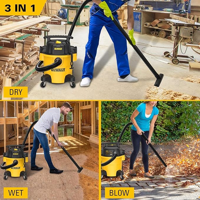 DEWALT DXV05P 5 Gallon Poly Wet/Dry Vac, 4 Peak HP Shop Vacuums with Attachments, Powerful Suction, 1-7/8" Hose, DXV05P, Yellow