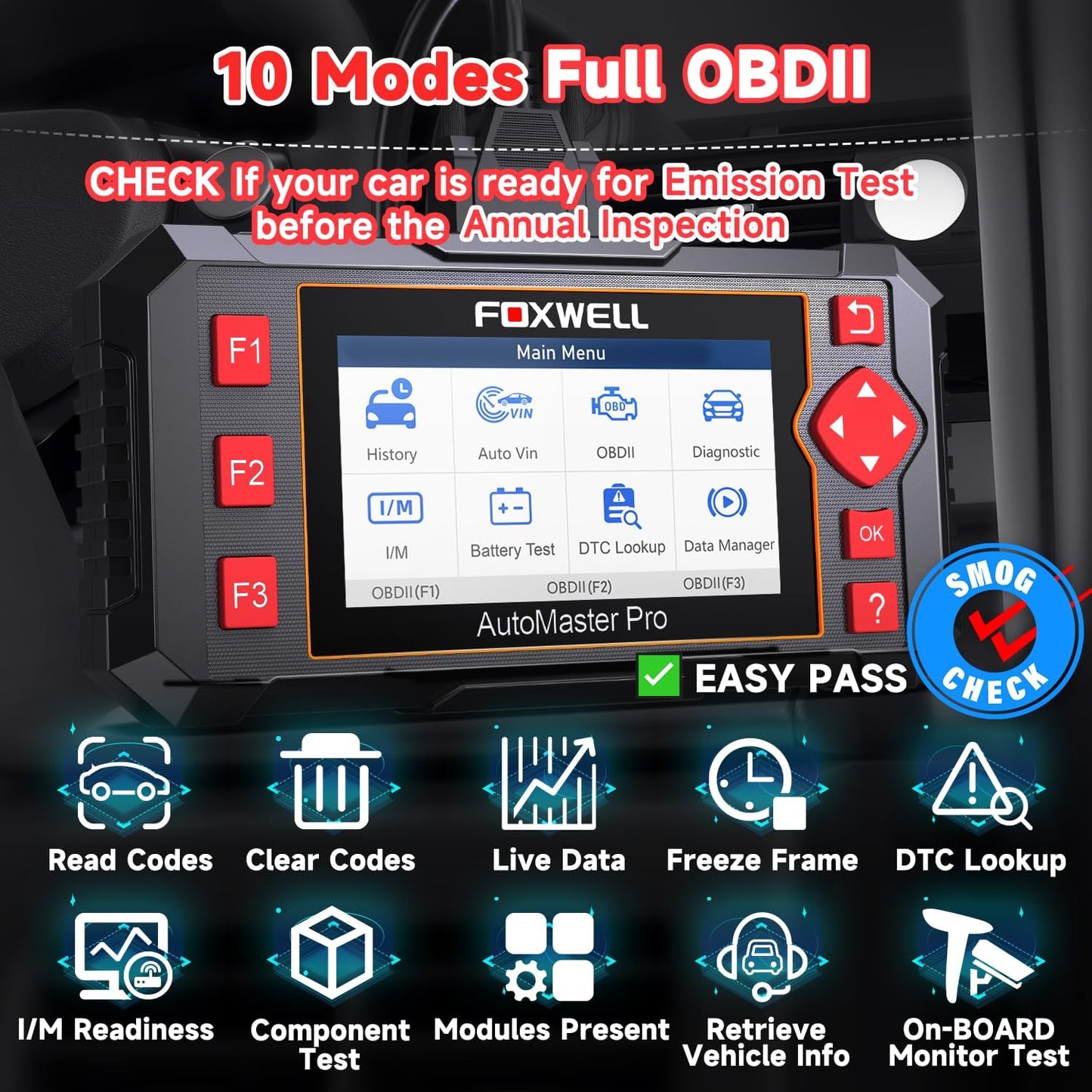 FOXWELL NT604 OBD2 Scanner Diagnostic Tool, Check Engine Code Reader, ABS SRS Transmission Airbag Car Scanner, Car Scan Tool for All Vehicles, English/Spanish Ver., Lifetime Free WiFi Update, AutoVIN