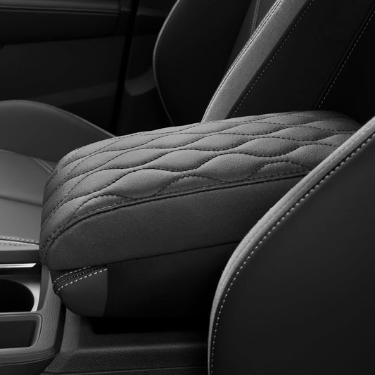 Car Center Console Cover pad PU Leather,Black Armrest Box mat, Vehicle Arm Rest Cushion Protector,Memory Foam napa Leather,Consoles Hand Rest Pillow(sizeA 12 x 5.9 x 2.2 inch)