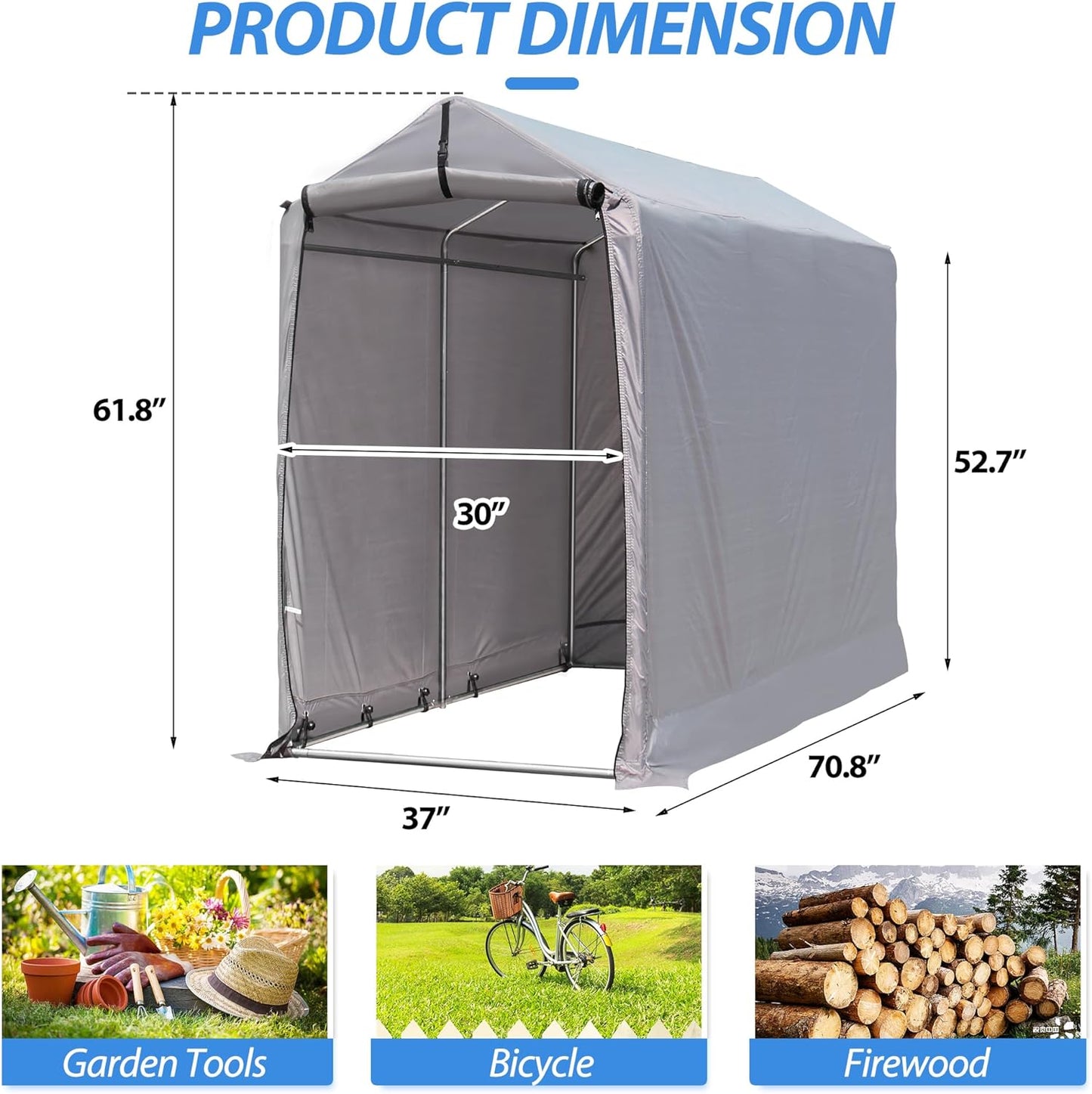 Outdoor Storage Shed 6 x 3Ft Heavy Duty Portable Storage Shelter with Roll-up Zipper Door for Bike, Mower, Garden Storage