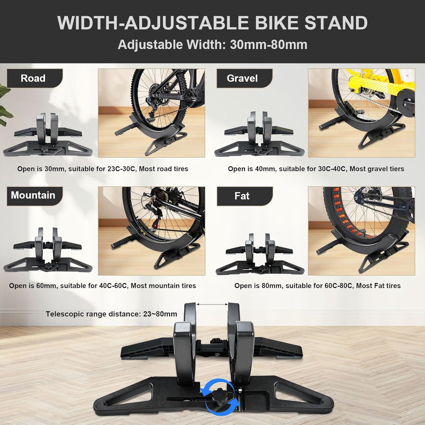 Bike Stand - Indoor/Outdoor Bicycle Rack for Home/Garage/Garden - Fits 23C-30C Mountain, Road, Gravel Bikes