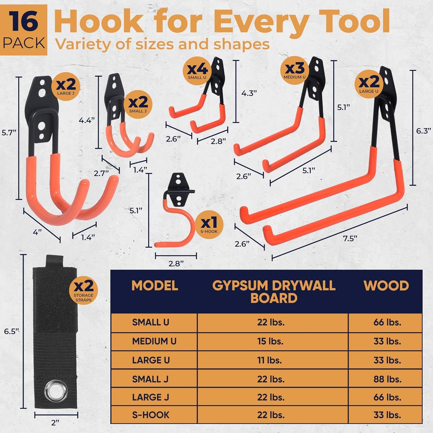16 Pack Steel Heavy Duty Garage Hooks Storage Hooks with Anti-Slip Coating, Utility Garage Wall Mount Hanger and Organizer for Bikes, Ladder, Rope, Broom, Shovel and Garden Power Tools (16, Orange)