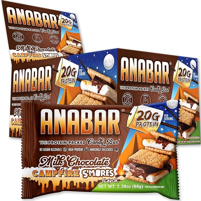 Anabar Protein Bar, The Protein-Packed Candy Bar, Amazing Tasting Protein Bar, No Sugar Alcohols, High Protein, Amazingly Delicious, 20 Grams of Protein (12 Bars, Milk Chocolate Campfire S'mores)