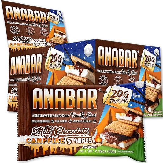 Anabar Protein Bar, The Protein-Packed Candy Bar, Amazing Tasting Protein Bar, No Sugar Alcohols, High Protein, Amazingly Delicious, 20 Grams of Protein (12 Bars, Milk Chocolate Campfire S'mores)