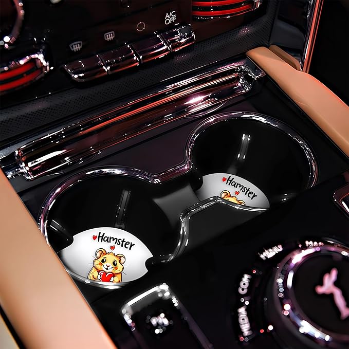 2 Pack Hamster Car Cup Holder Coaster, Cute Car Interior Accessories Drink Coaster for Women & Men, Hamster Lovers Themed Gifts Stuff Accessories Things Merchandise Items!
