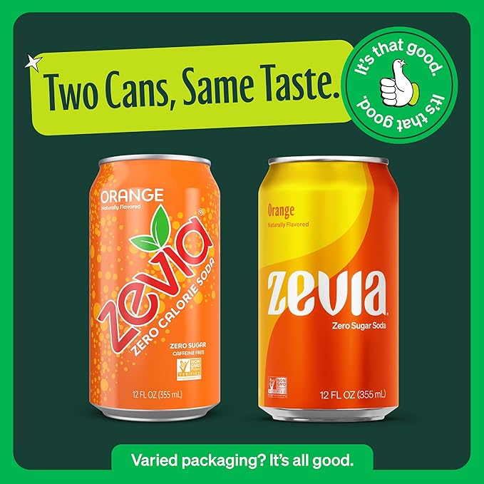 Zevia Zero Sugar Soda, Rainbow Variety Pack, 12 oz Cans (24-Pack) – Naturally Sweetened, Non-GMO Project Verified, Gluten-Free, Vegan
