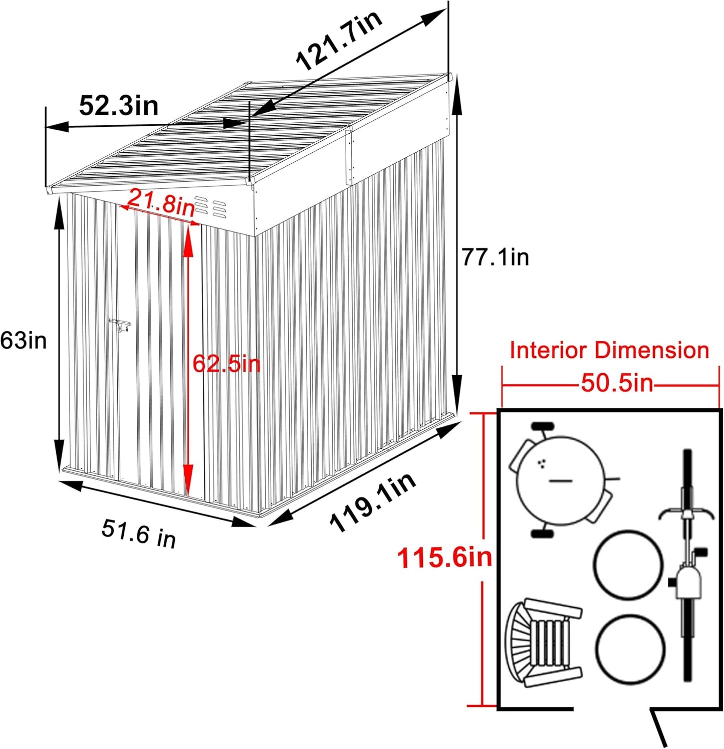 BlueWish 4'x10' Storage Shed, Outdoor Storage Shed with Vents, Galvanized Sloping Roof, Metal Tool Shed Small Shed for Tool Storage, Garbage,Pet House