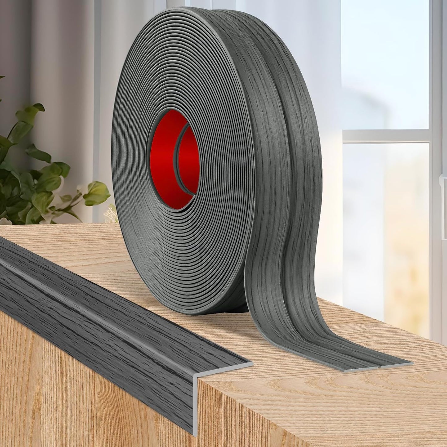 Flexible Wall Corner Protector Moulding Trim Peel and Stick Wall Corner Guards Edge Protector Self Adhesive Molding Trim Strip for Edge Ceiling (Deep Gray Wood Grain, 1.6 in x 20 Ft)
