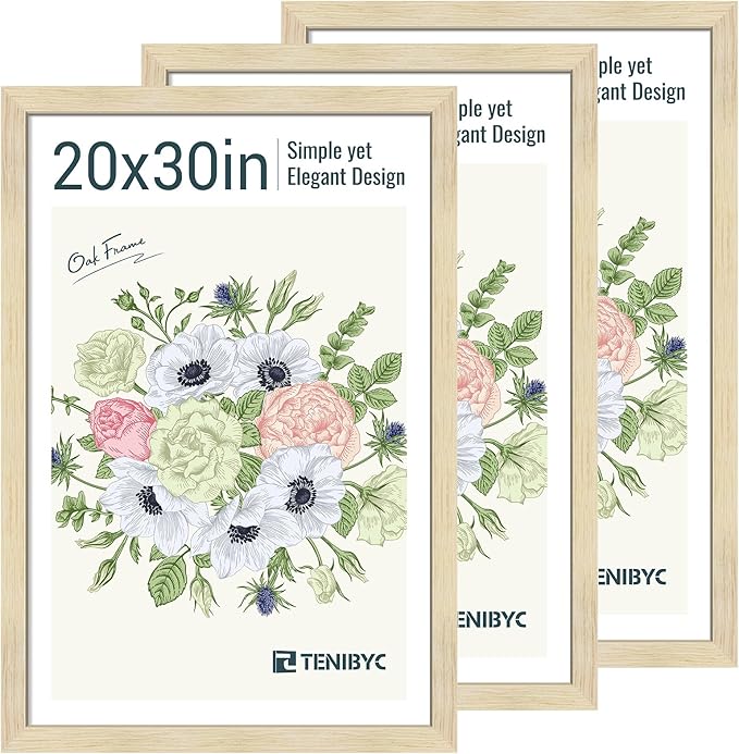 20x30 Poster Frames Set - 3 Pack - Natural Oak Wood - Display Wall Posters, Gallery Displays, Large Photos & Puzzles - Wall Decor