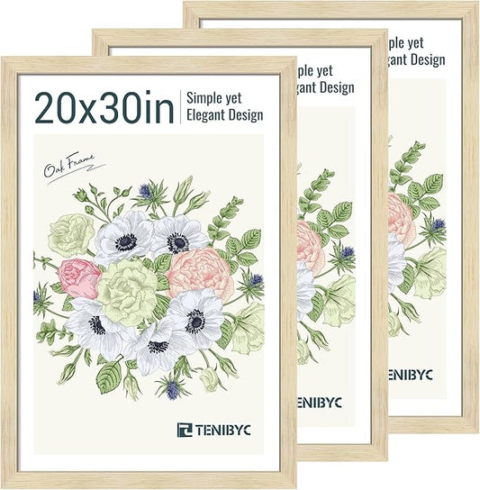 20x30 Poster Frames Set - 3 Pack - Natural Oak Wood - Display Wall Posters, Gallery Displays, Large Photos & Puzzles - Wall Decor