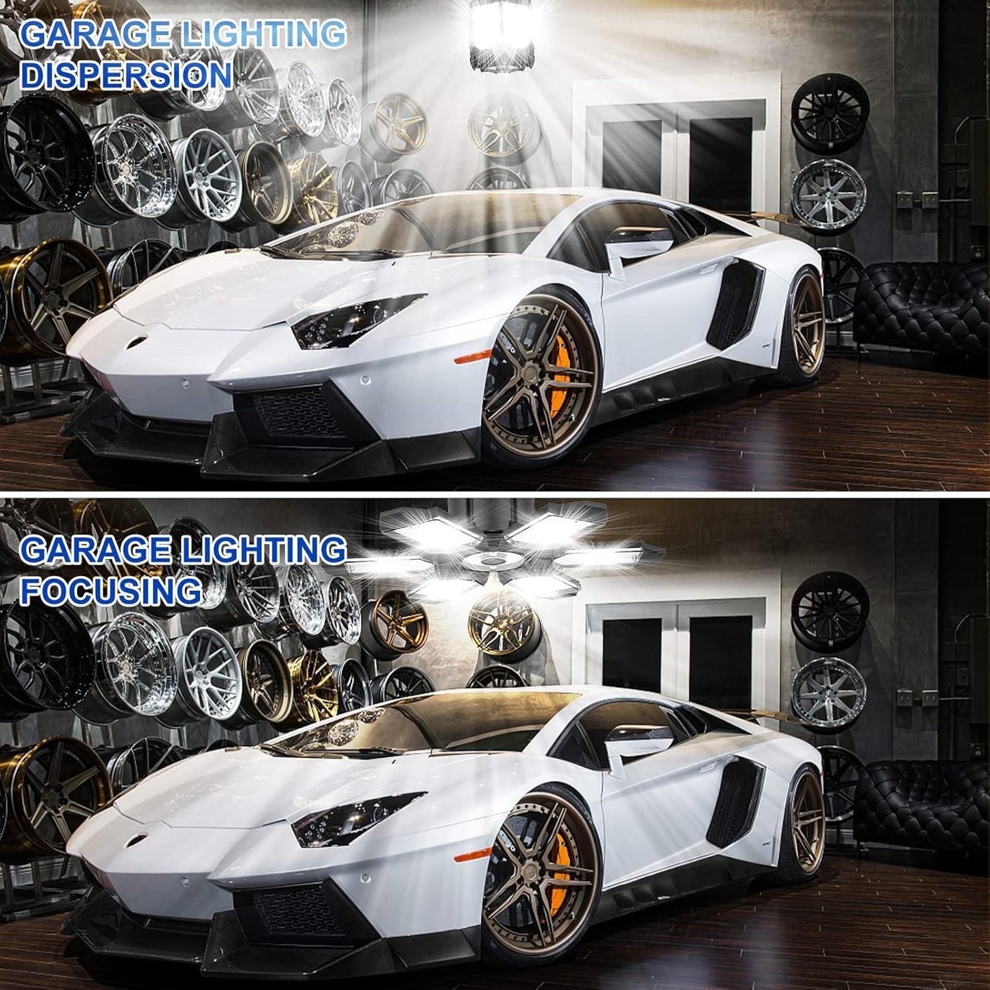 6 Pack 220W Garage Light Ceiling Led Deformable LED Shop Lights for Workshop E26 E27 Screw in Garage