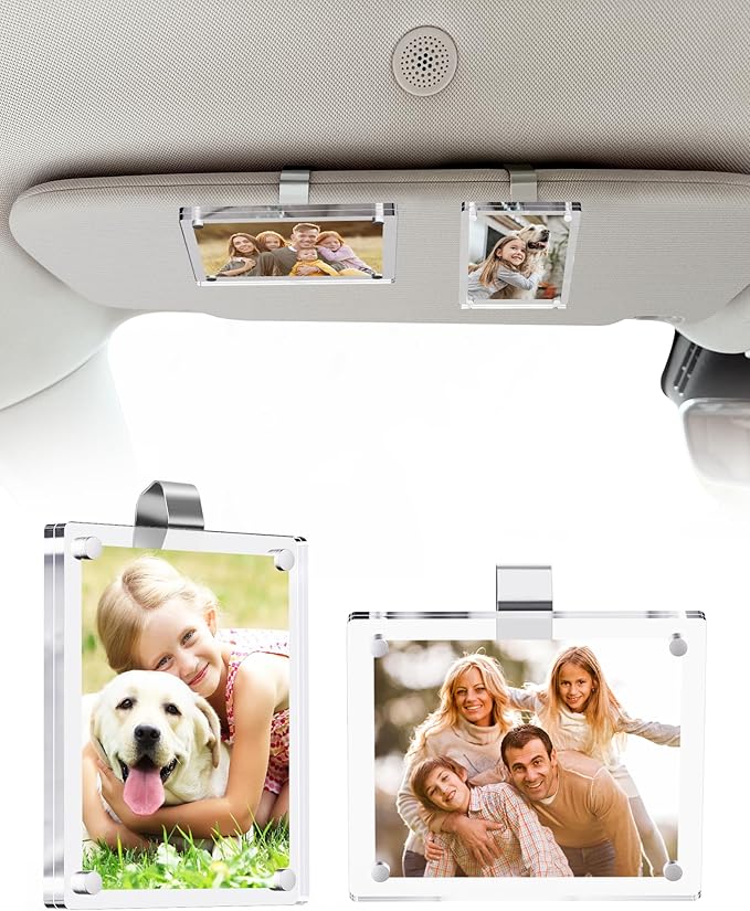 2Pcs 3"x3.5" Magnetic Car Visor Photo Holders - Strong Clip-on Picture Frames for Sun Visor - Personalized Photo Display for Family, Pets & Memories - Car Accessories Gift with Secure Clips