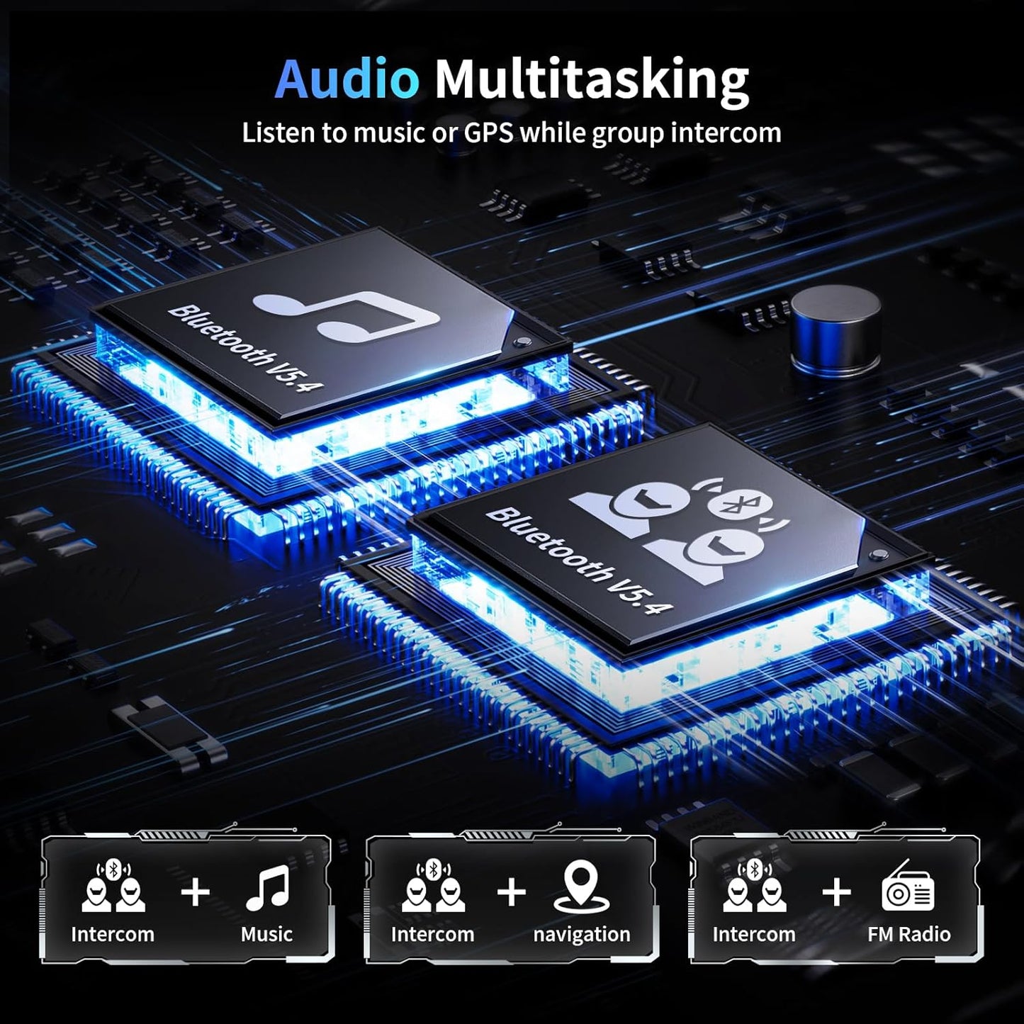 Fodsports FX7 10 Riders Mesh Motorcycle Bluetooth Headset, Dual Chips V5.4 Helmet Bluetooth Headset with Audio Multitasking, Music Share, Motorcycle Intercom with CVC & ENC Noise Reduction, FM, 1 Pack