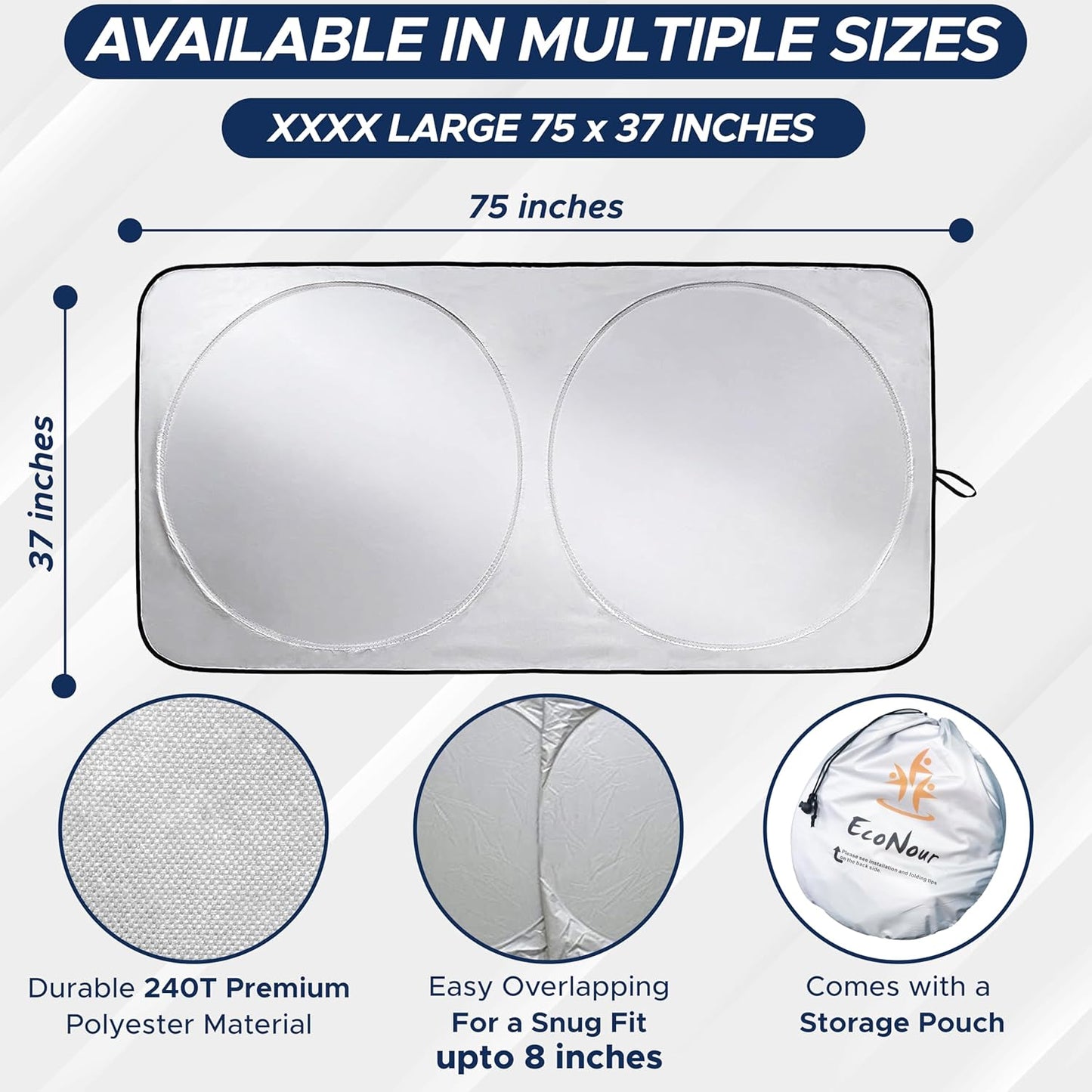 EcoNour Foldable Sunshade for Car Windshield | Dashboard Shield for Your Vehicle | Auto Window Shades for UV Rays and Sun Screen Protection | XXXX-Large (75 inches x 37 inches)