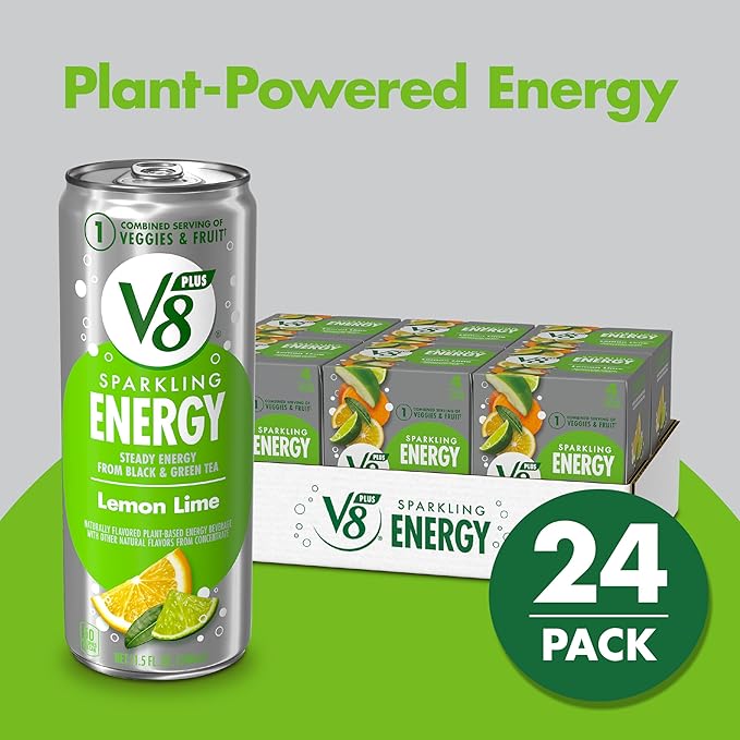 V8 +SPARKLING ENERGY Lemon Lime Energy Drink, Made with Real Vegetable and Fruit Juices, 11.5 FL OZ Can (6 Packs of 4)