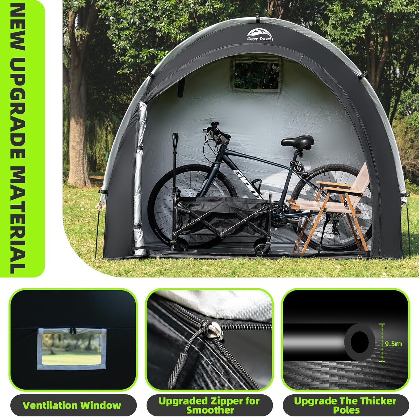 Happy Travel Bike Storage Tent Shed, Outdoor Waterproof Bicycle Covers Shelter with Window for 2/3/4/6 Bikes,Oversized Outside Portable Sheds for Lawn Mower,Garden Tools