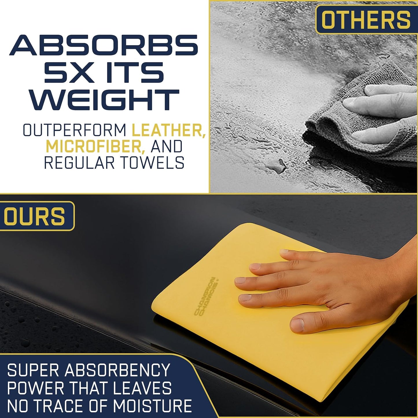 Premium Large Shammy Towel for Car - 2pk Pack (26"x17") - Super Absorbent, Soft, Streak-Free, Scratch-Free Cloth for Cars, Boats, Home - Long Lasting Chamois Towel + Hanging Storage Tubes (Original)