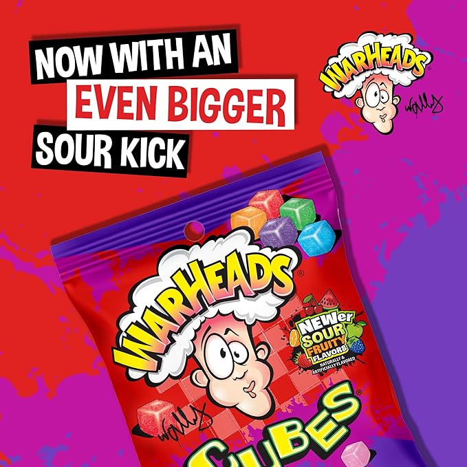 WARHEADS Cubes - Sour, Sweet & Fruity Chewy Candy with New Sour Fruity Flavors: Orange, Watermelon, Blue Raspberry, Black Cherry, Strawberry & Green Apple - 5 lb Bulk Bag