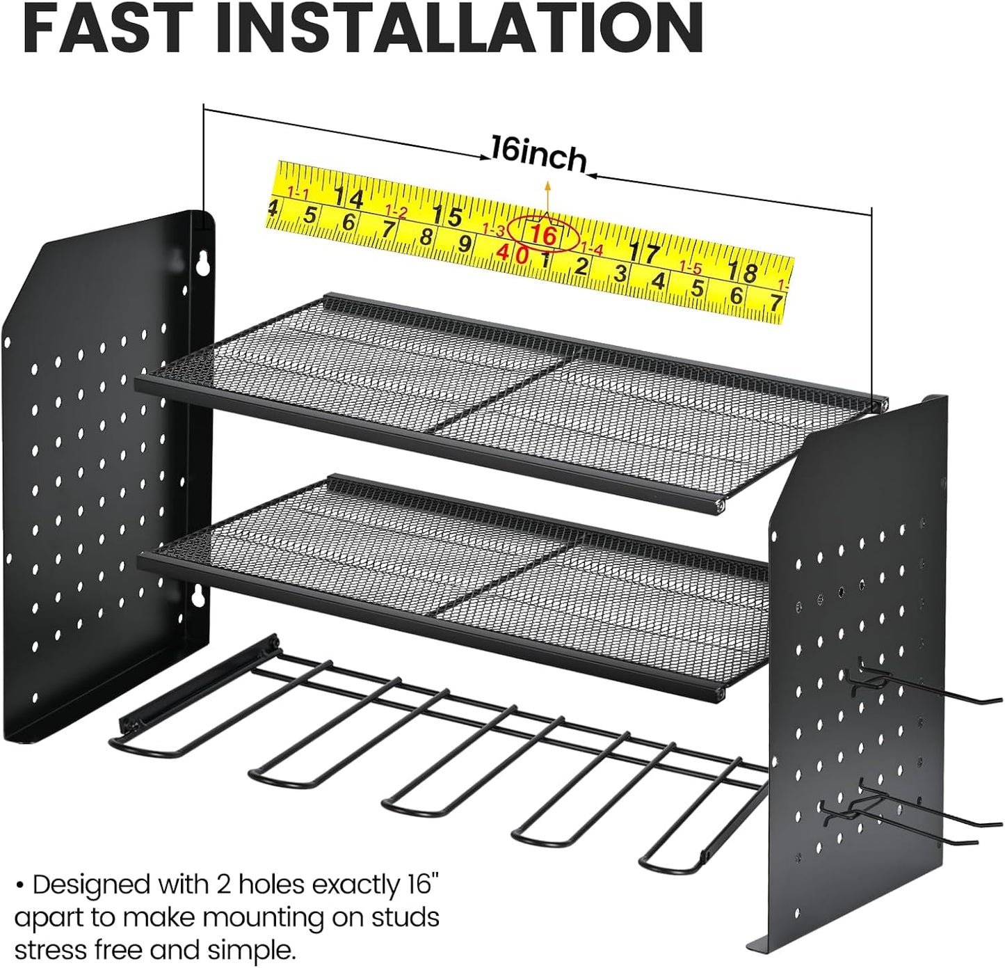 TRZZ Power Tool Organizer Wall Mount, 3-Layer Drill Holder with 2 Side Pegboards, Cordless Drill Rack with 4 Hooks, Efficient Storage for Workshop, Garage, and Tool Room (Black)