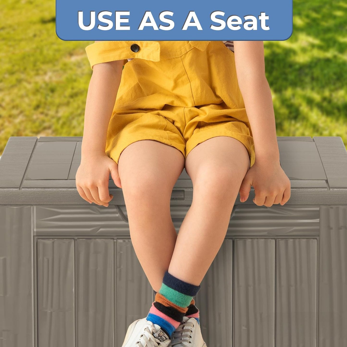 35 Gallon Resin Deck Box, Waterproof Outdoor Storage Bin for Patio, Poolside, and Garden, Lockable & UV-Resistant,Grey