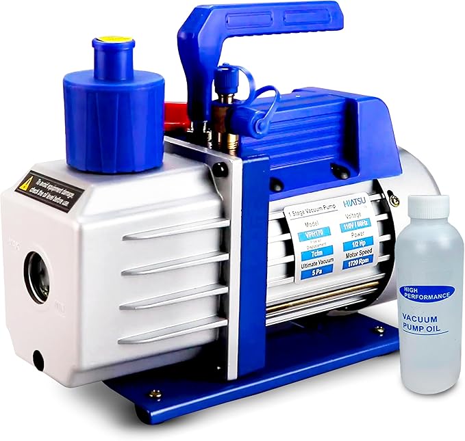 7 CFM Vacuum Pump for AC System - HVAC Vacuum Pump - 1/2 HP Automotive AC Vacuum Pump - 110V/60Hz Air Conditioning Vacuum Pumps Mini Split