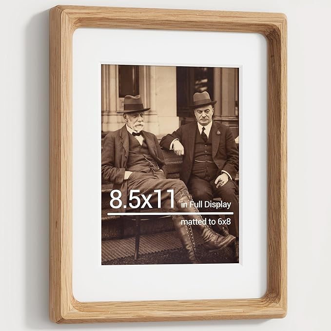Heimlove 8.5X11 Picture Frames Natural Oak,Original Wood Hand Make Crafted Photo Frame with Mat to 6X8 Graduation Picture Display,Family Picture,Wedding Picture Tabletop & Wall Decoration