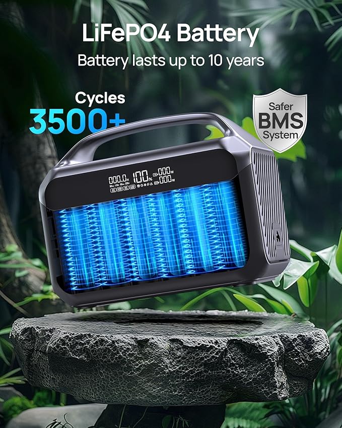Portable Power Station 600W with Solar Panel 80W, 288Wh LiFePO4 Battery Backup w/2 AC Outlets, 1.7H Fast Charging Solar Generator for Camping, RV Travel, Home Emergencies