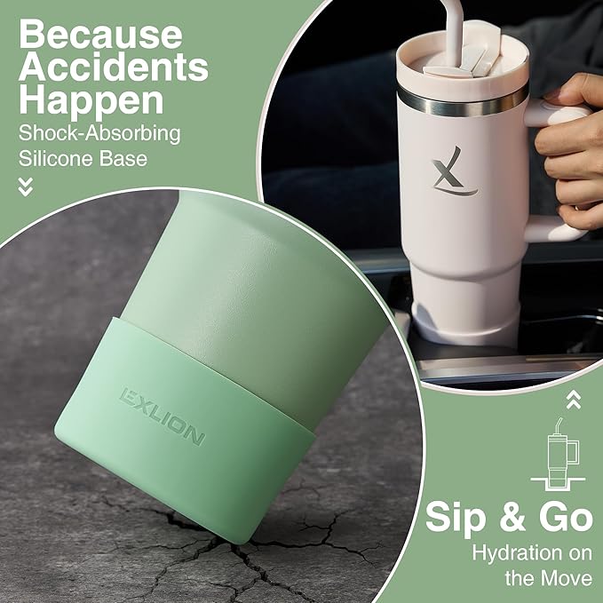 lexlion FlowOne Tumbler with Handle and Straw Lid 40 Oz– Insulated Stainless Steel Travel Mug – BPA-Free, Leakproof, Dishwasher Safe – Hot and Cold Drinkware – Car Cup Holder Fit
