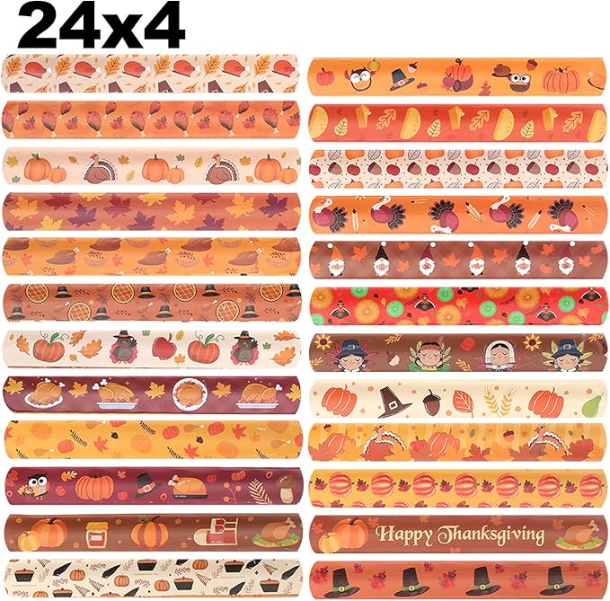 96PCS Thanksgiving Maple leaf Themed Slap Bracelets for Thanksgiving Party Favors, Fall party Favors,Birthday Party Favors,Classroom Prizes ,24 Designs