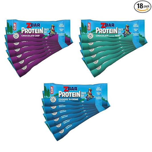 Zbar Protein - Chocolate Chip, Chocolate Mint, Cookies 'n Creme - Variety Pack - Crispy Snack Bars - Made with Organic Oats - Non-GMO - 5g Protein - Gluten Free Protein Bars, School Snacks (18 Pack)