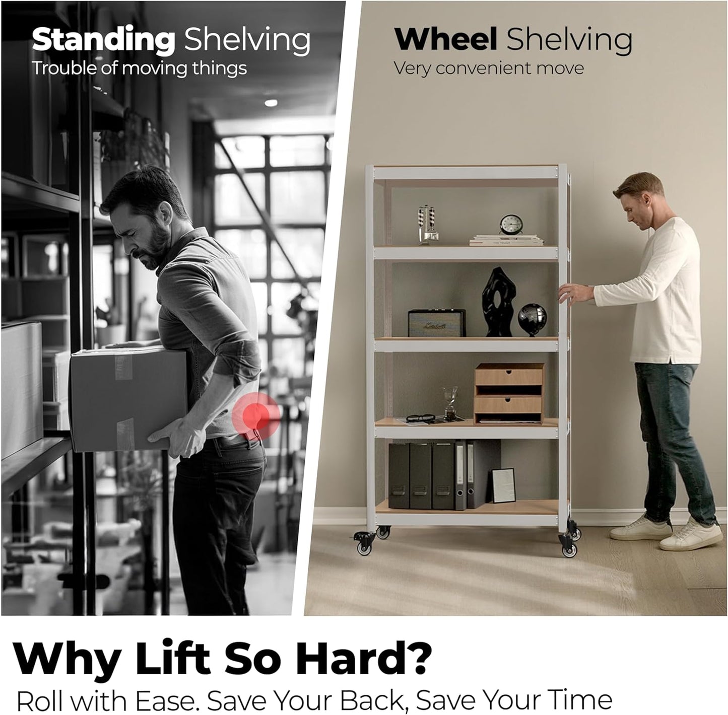 HOMEDANT House White 5-Tier Metal Rolling Cart Shelf Rack Casters Heavy Duty Wheel Shelving Unit Adjustable Utility Storage Shelves Organizer Shelf Kitchen Garage 24.4" W x 16.5" D x 62.2" H 3Pack