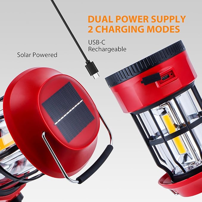 TRIROCKS Set of 4 LED Solar Camping Lantern Dimmable Rechargeable Lantern IPX3 Water-Resistant Portable Emergency Lights Outdoor Camping Lights for Camping Home Power Outage Hurricane Hiking (Red)