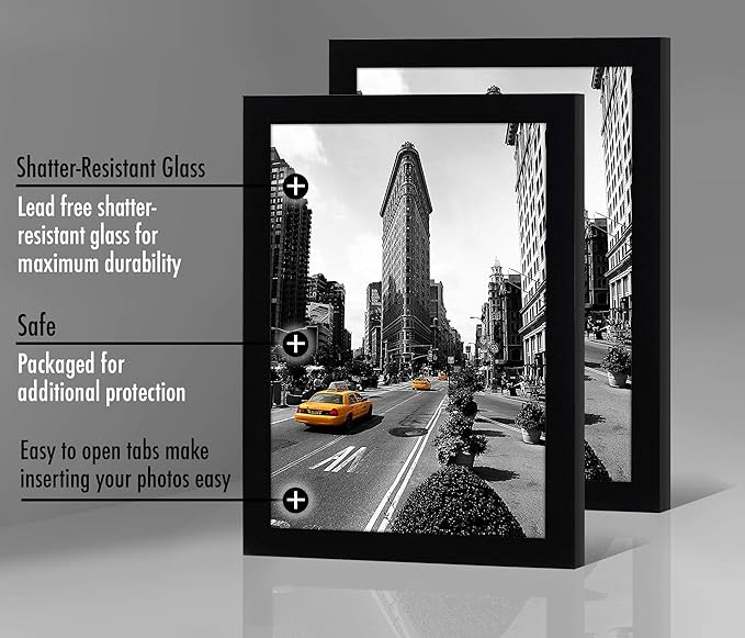 Americanflat 11x17 Picture Frame in Black - Legal Sized Paper Display - Composite Wood with Shatter Resistant Glass - Horizontal and Vertical Formats for Wall (2-Pack)