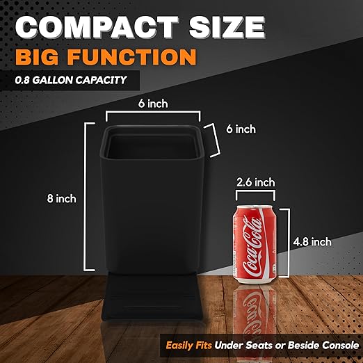 Car Trash Can for Vehicles Leakproof Compact Garbage Bin w/ Stability Flap, Anti-Slip Base, Portable Trash Holder for Cars, Trucks, SUVs, Minivans Compact, Auto Container Organizer (Black, Medium)